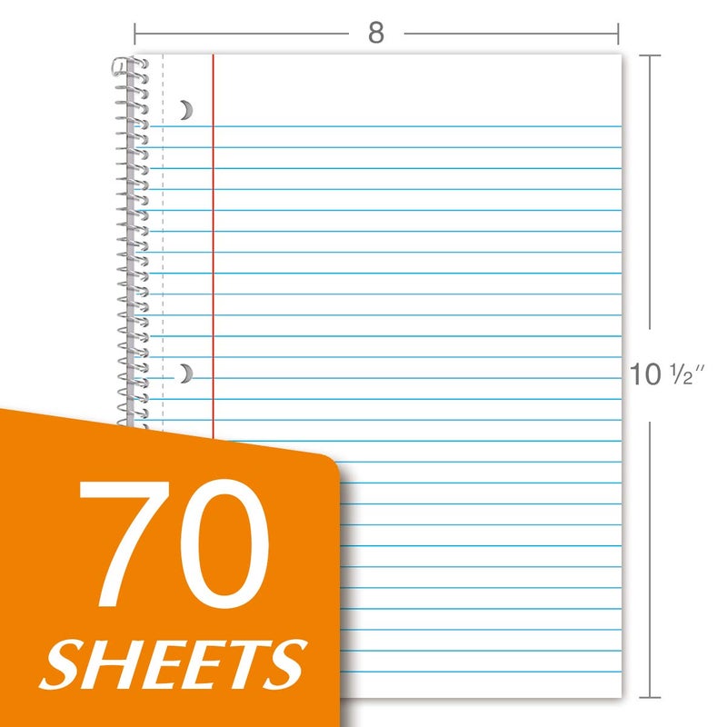 KAISA 1-Subject Wirebound Notebook Spiral Note Book, 8x10.5inch Wide Ruled 70sheets/pad Wire Notebooks Office School Supplies for Students Office, Pack of 6Pads, S07001W - Image 3